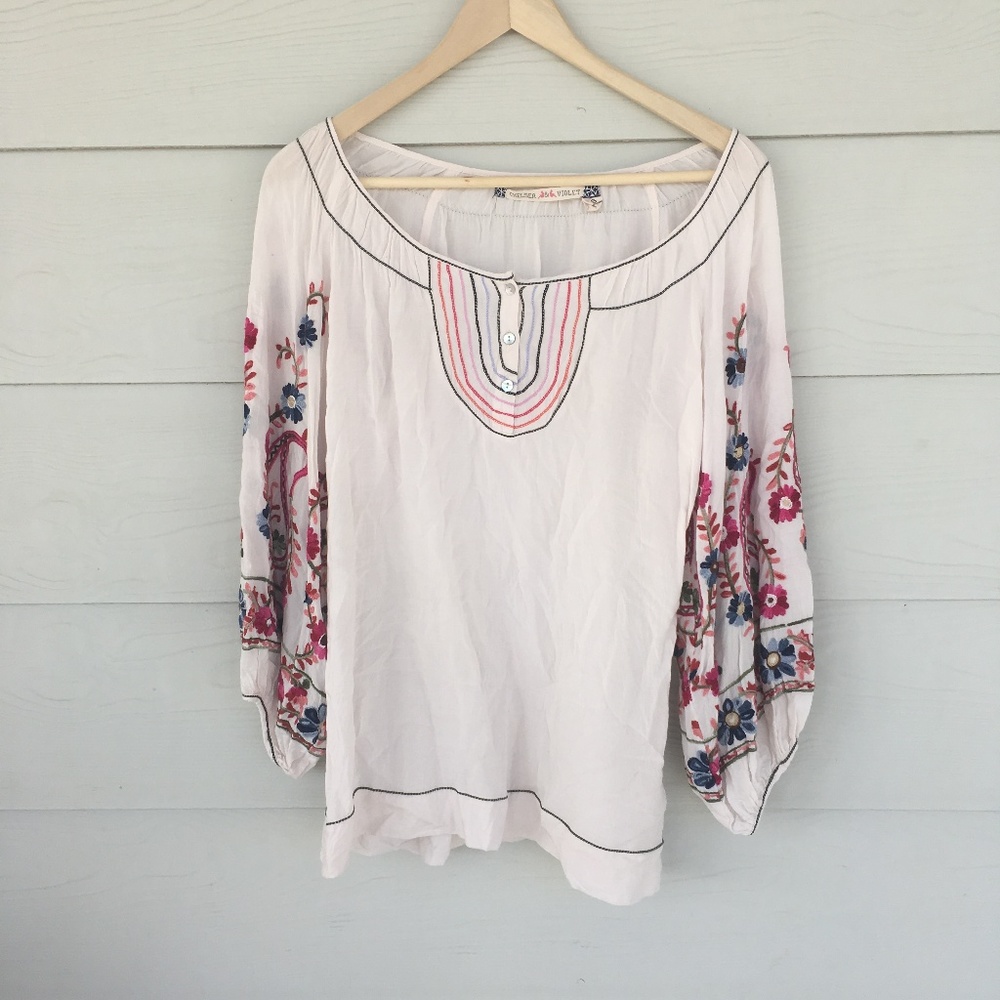 Chelsea & Violet Embroidered Top Billowy Sleeves